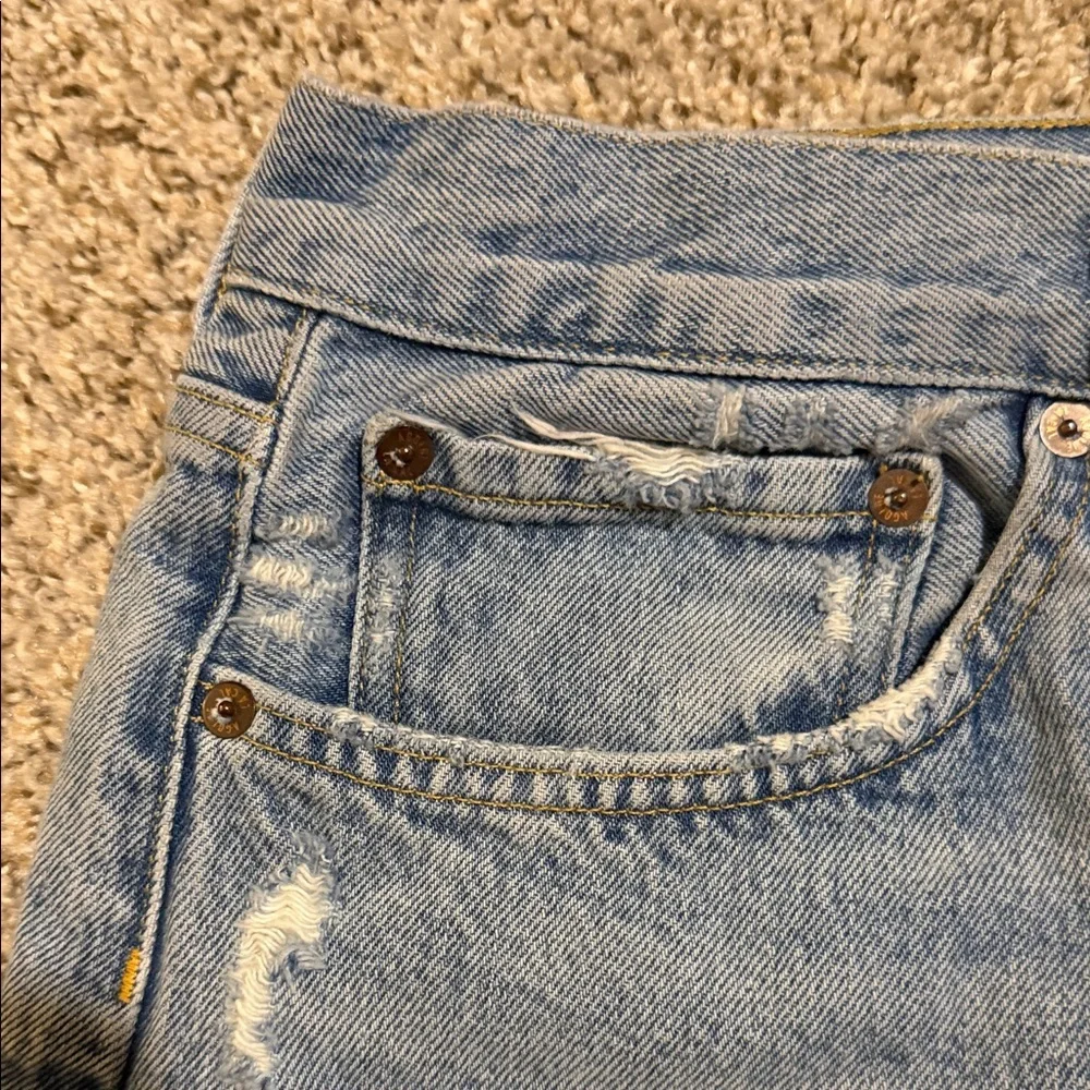 Agolde Parker Long Size 32 Light Wash Distressed Denim Cutoff Shorts